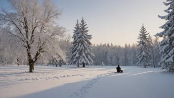 Et fredelig vinterlandskap med en musiker som spiller en vinterlåt.