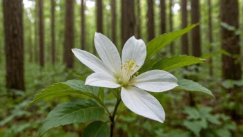 En hvit skogslilje som vokser i skogen.