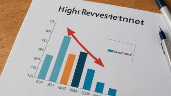 En graf som viser høy avkastning på investering, med en stigende pil og en voksende graf.