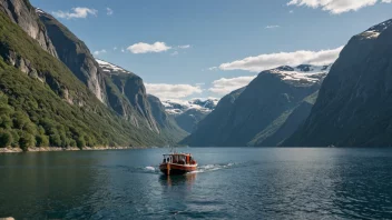 Et malerisk bilde av en norsk fjord, som viser landets naturskjønnhet og turistattraksjoner.