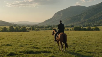 En person som rir en hest i et vakkert landskap med et stort smil på ansiktet