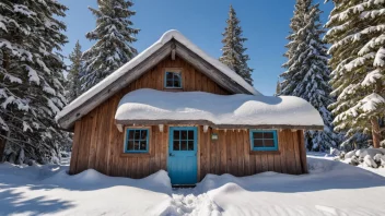 En koselig snøkoje i et vinterlandskap