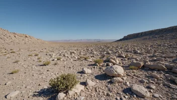 Et vidstrakt, steinete landskap med sparsom vegetasjon, som strekker seg mot horisonten.