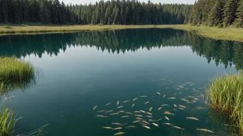 Et bilde av en innsjø med lavt oksygennivå.