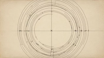 En cirkel med ulike geometriske former og linjer som skjærer den.