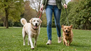 En person som går tur med en hund med hjelp av en hundehjelper