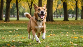 En glad og energisk hund som løper i en park med sin eier