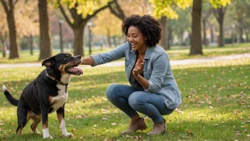 En person som leker med en glad hund i en park, illustrerer begrepet hundevennlighet