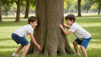 Barn som leker gjemmesøk i en park