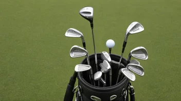 En golfbag med ulike golfkøller og en golfball