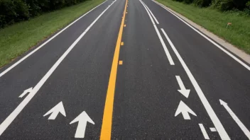 En godt merkede vei med tydelige piler, linjer og symboler for å guide trafikken og hindre ulykker.