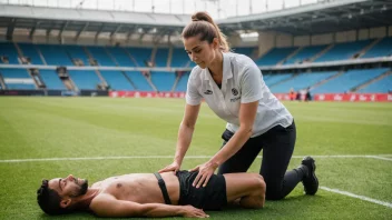 En sportsfysioterapeut som hjelper en fotballspiller å komme tilbake etter en skade.