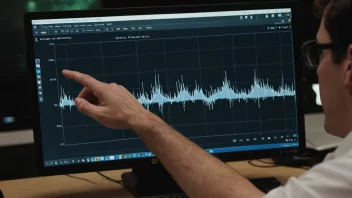 En person som analyserer data på en dataskjerm med en bølgeform