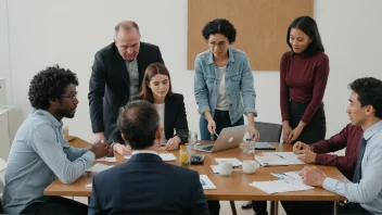 En gruppe mennesker fra ulike nasjonaliteter samlet rundt et bord, diskuterer og arbeider sammen.