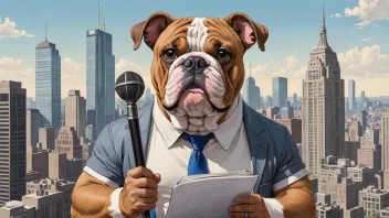 En illustrasjon av en journalist med en bulldogs ansikt, som symboliserer begrepet bulldogjournalistikk.