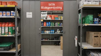 En jernvareforretning med en skilt som sier 'Blikkenslagerforretning' på norsk.