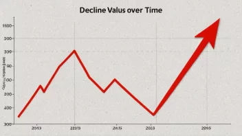 En graf som viser en nedgang i verdi over tid.