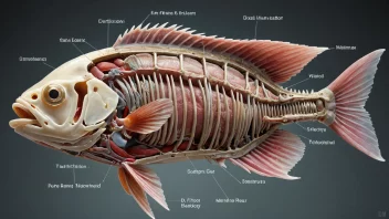 En illustrasjon av fiskens indre anatomi.