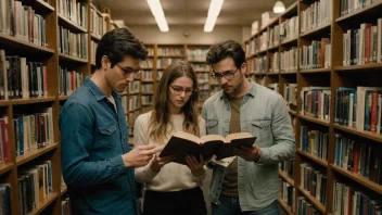 En gruppe mennesker som sitter i et bibliotek eller en bokhandel og leser bøker.