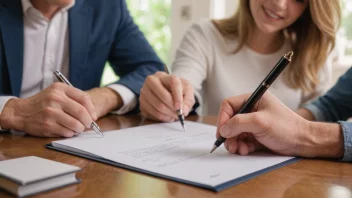 Et par som signerer en sammenboerkontrakt, som symboliserer deres forpliktelse til hverandre og deres boforhold.