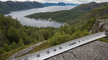 Et målebånd eller en linjal med ordet 'frammote' skrevet på det, med et naturskjønt norsk landskap i bakgrunnen.