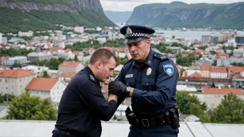 En politibetjent i Norge arresterer en rømt fange.