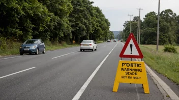 Et trafikkvarsel på en vei med en bil som kjører forbi.