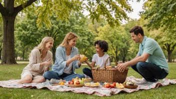 En familie som nyter en utepicnik i en park