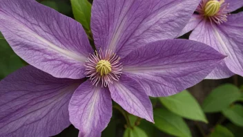 En vakker, blomstrende klematisblomst i en hage.