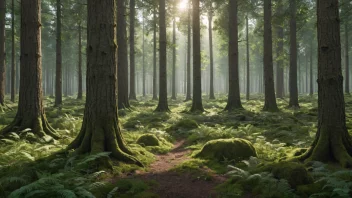 Et bilde av en skog med en blanding av store og små trær, med fokus på undervegetasjonen og ny trerekst.