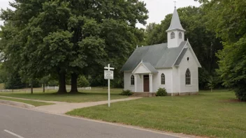 En liten kirke med en skilt som indikerer at det er en filialmenighet.