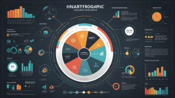 En infografikk med en blanding av diagrammer, grafer og ikoner, som viser hvordan man kan fremstille informasjon på en grafisk og oversiktlig måte.