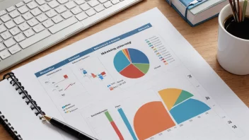 En markedsføringsstrategiplan med grafer, diagrammer og en kalender.