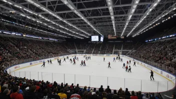 Et stort, moderne skøytestadion med fullt publikum og utøvere som konkurrerer på isen.