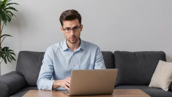 En person som holder en laptop med en strømkabel, ser bekymret ut på grunn av høyt energiforbruk.