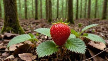 Et skogsjordbær som vokser i skogen.