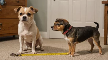 En liten hund sammenlignet med en større hund.