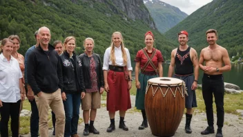 En gruppe turister som ser på en tradisjonell norsk dansforestilling