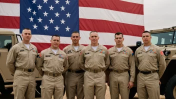 En gruppe militærprester i uniform, stående foran et militært kjøretøy, med et flagg i bakgrunnen.