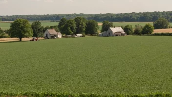 Landbruksland med en traktor og en gård