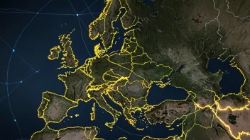 Et kart over Europa med energilinjer og forbindelser mellom landene, som symboliserer energisammenhengen mellom nasjoner.