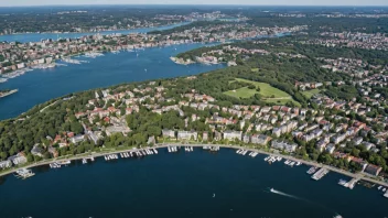 Flyfoto av Nørstrand, en bydel i Oslo, med parker og boligområder