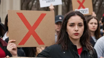 En person som holder et protestskilt med en rød X gjennom det.