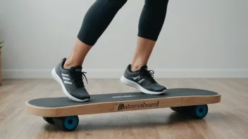 En person som står på et balanceboard med en treningsbakgrunn