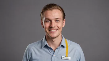 En person med skandinavisk utseende, med et vennlig smil og en navnelapp med navnet Mikael