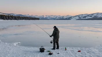 En fredelig vinter scene med en person som driver med snøringsfiske