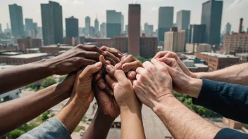 En gruppe mennesker fra ulike bakgrunner og aldre, samlet sammen i solidaritet, som symboliserer enheten og likheten som sosialismen streber etter.