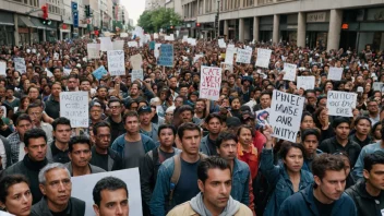 En stor folkebølge av mennesker som protesterer i gatene.