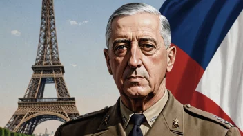 Et bilde av Charles de Gaulle, grunnleggeren av gaullismen, foran det franske flagget.