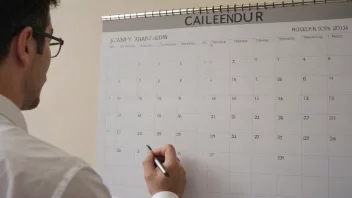 En person planlegger et møte med en kalender i bakgrunnen, med en rød sirkel rundt fredagsdatoen.